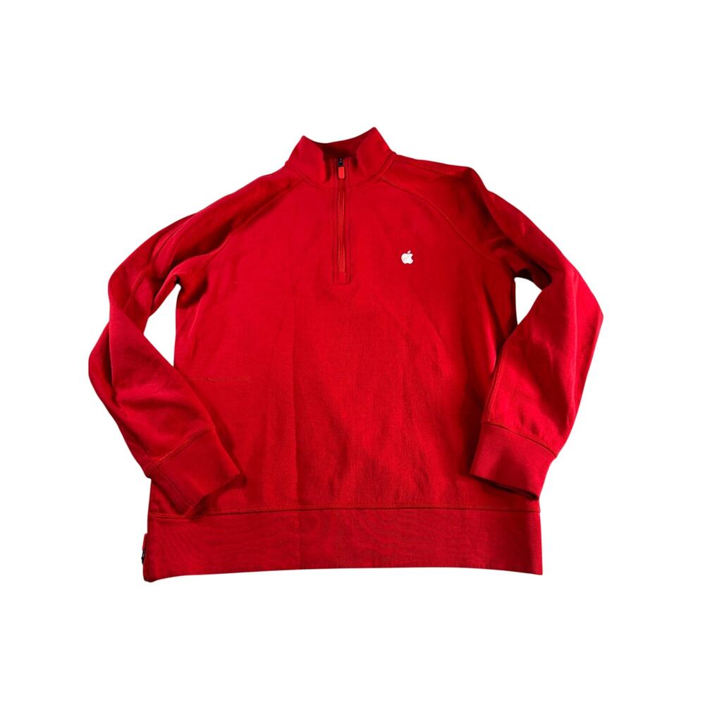 Apple Logo Red Quarter Zip Pullover Sweatshirt S Cotton Blend Side Zipper